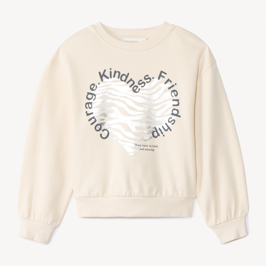 Φούτερ molleton oversize με ασημί σχέδιο καρδιάς για κορίτσι 