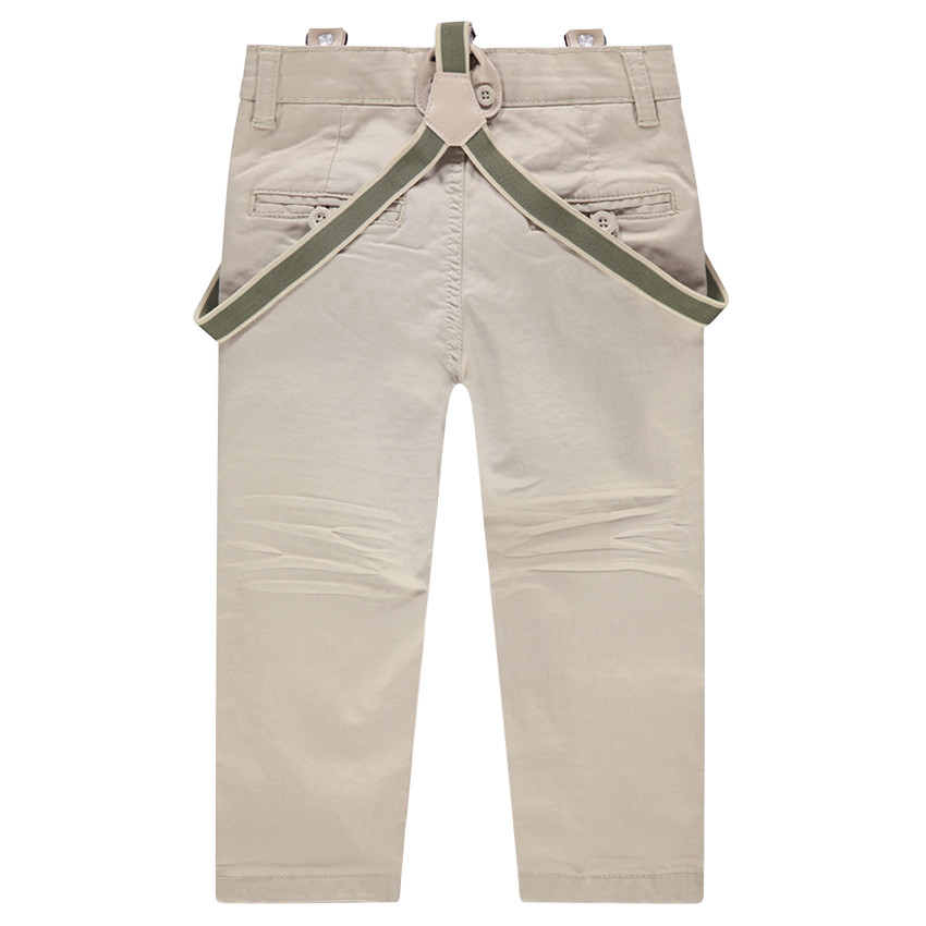 Μονόχρωμο παντελόνι από βαμβακερό σατέν με αφαιρούμενες τιράντες 