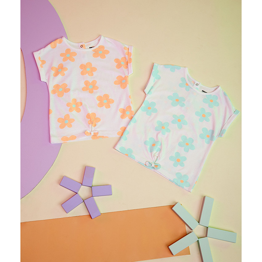 Κοντομάνικο μπλουζάκι effet δεμένο print λουλούδια για bebe κορίτσι 