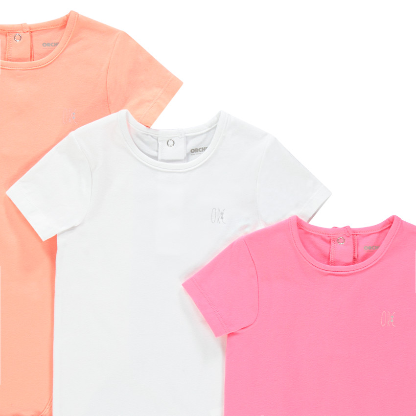 Σετ από 3 μονόχρωμα κοντομάνικα σώματα για κορίτσι μωρό 