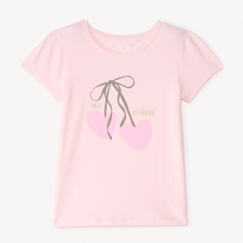 T-shirt με κοντά μανίκια με φαντεζί σχέδιο και glitter για κορίτσι 