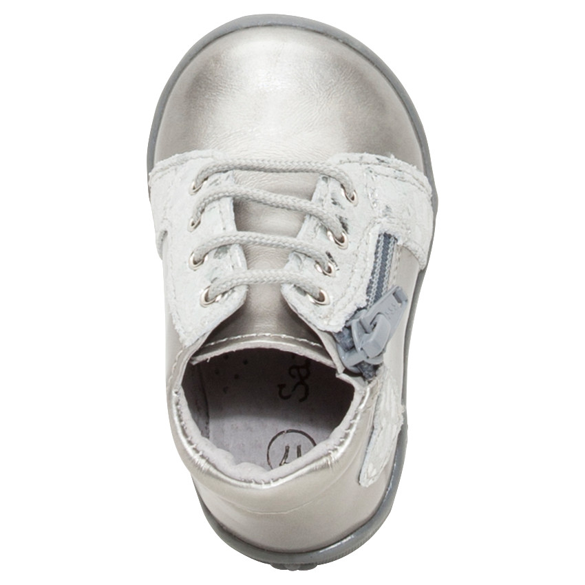 Μποτάκι ασημί δερμάτινα με φερμουάρ και κορδόνια 