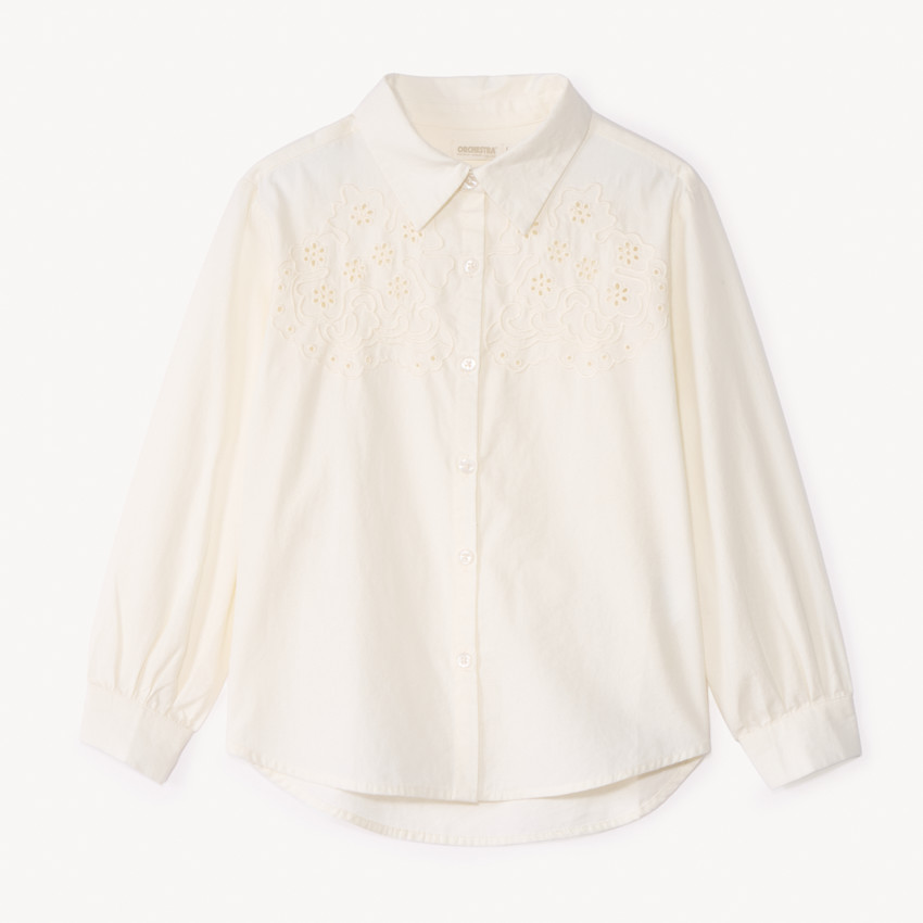 Chemise manches longues à broderie anglaise pour fille  