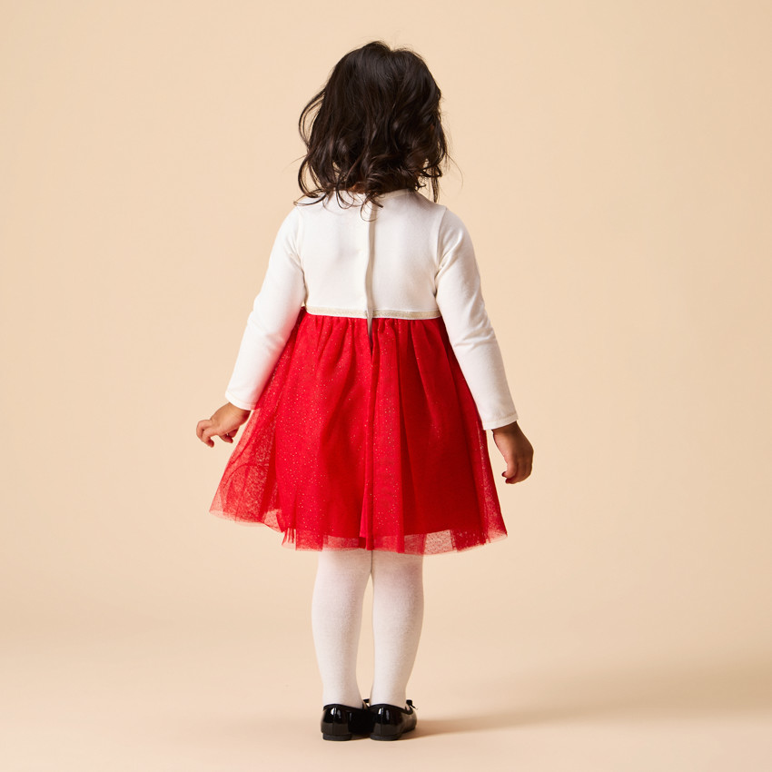 Φόρεμα γιορτής μακρυμάνικο 2 σε 1 bi-matière για μωρό κορίτσι 