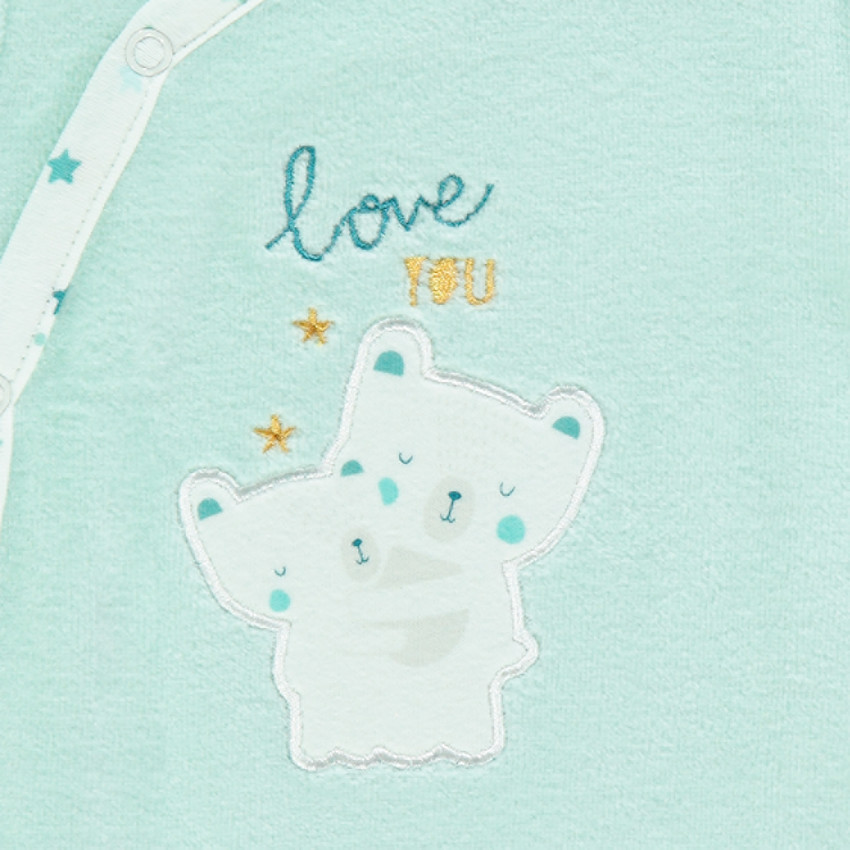 Set de naissance avec dors-bien bleu, body imprimé et bavoir 