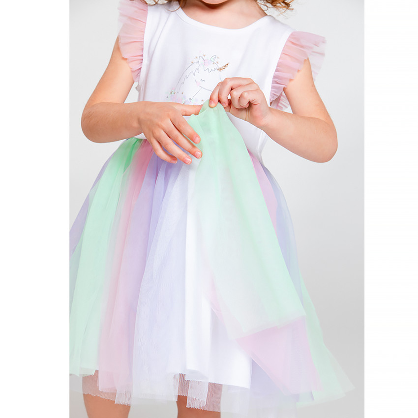 Robe manches volantées et tulle pour bébé fille 