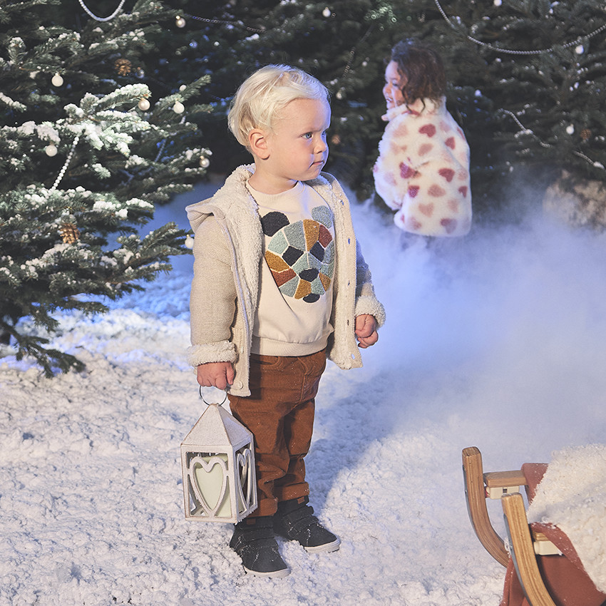 Ζακέτα πλεκτή με κουκούλα και επένδυση για μωρό αγόρι 