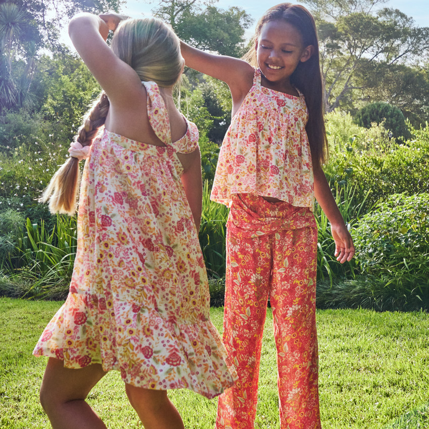 Φαντεζί φόρεμα από voile με εφέ crépon και floral σχέδιο για κορίτσι 