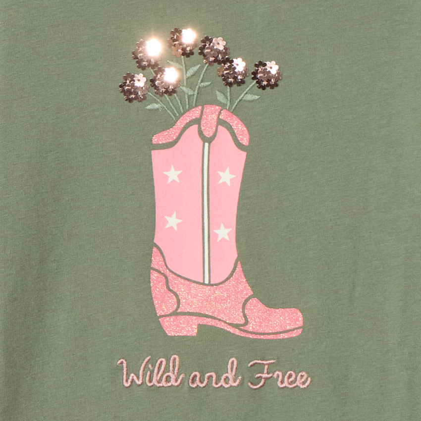 T-shirt manches longues print santiags et broderie pour fille  