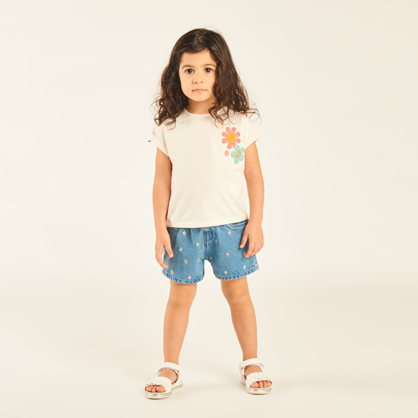 Short en jean avec broderie fleurs pour bébé fille 