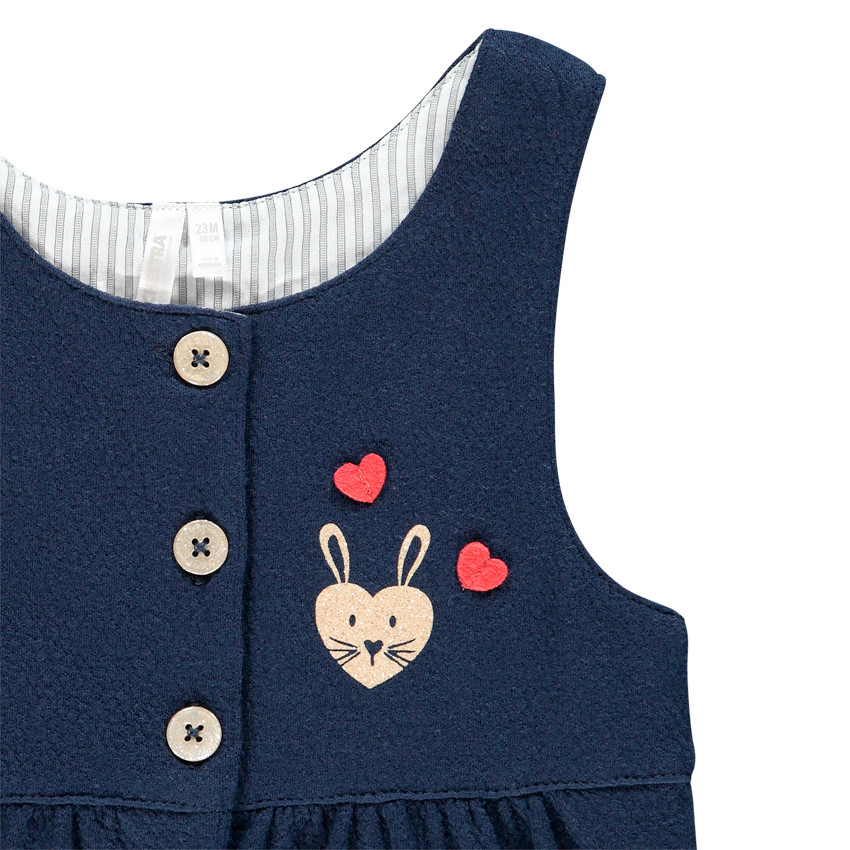 Combinaison courte en maille à poches et coeurs printés pour bébé fille 