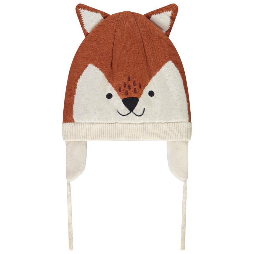 Bonnet péruvien en tricot Renard pour bébé garçon Main Bonnet péruvien en tricot Renard pour bébé garçon