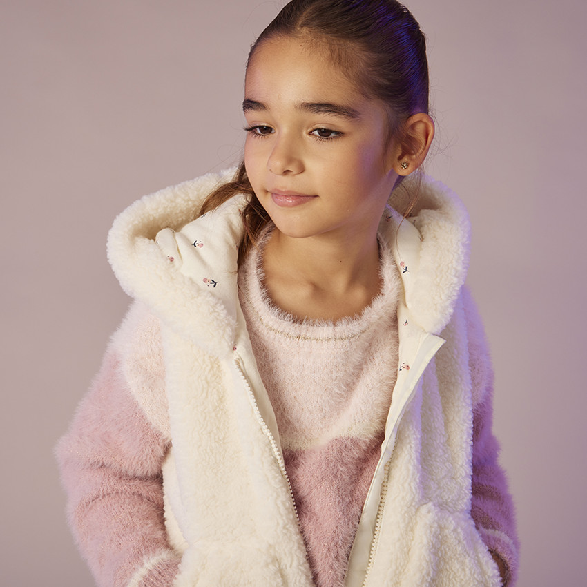 Πουλόβερ πλεκτό με εφέ γούνας και color block για κορίτσι 