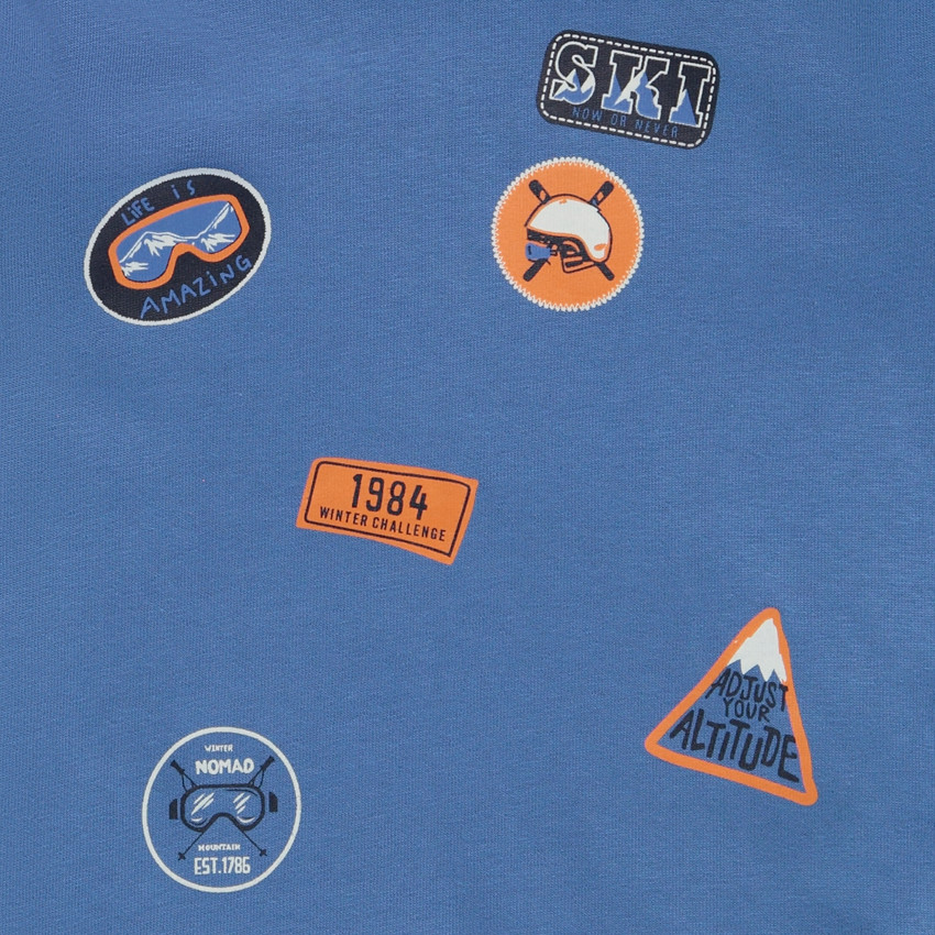 T-shirt manches longues à capuche en jersey avec badges printés pour garçon Main T-shirt manches longues à capuche en jersey avec badges printés pour garçon