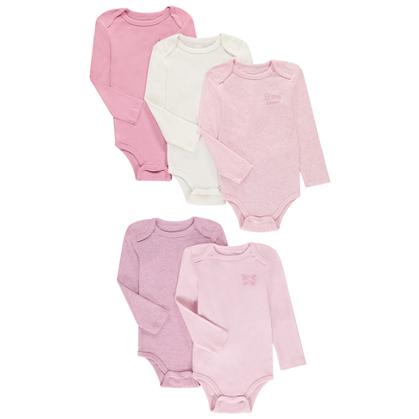 Σετ 5 πλεκτά bodies με μακριά μανίκια και σχέδια για μωρό κορίτσι 