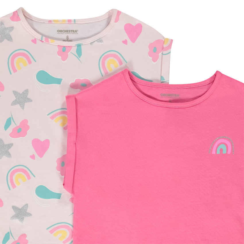 Σετ από 2 t-shirts φαντασίας με σχήμα κουτιού σε jersey κορίτσι 
