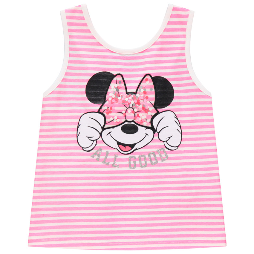 Αμάνικο μπλουζάκι ριγέ σχέδιο Minnie Disney και μήνυμα με glitter  Additional Αμάνικο μπλουζάκι ριγέ σχέδιο Minnie Disney και μήνυμα με glitter