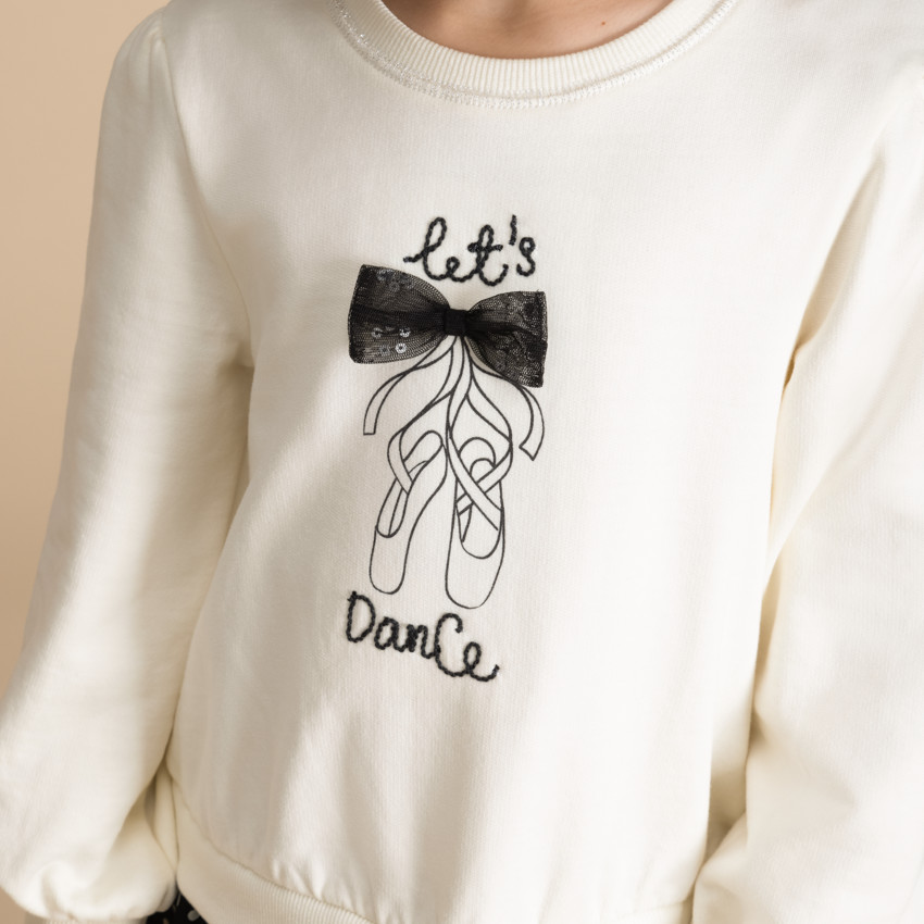 Φόρεμα μακρυμάνικο bi-matière με εφέ 2 σε 1 και πουά για κορίτσι 