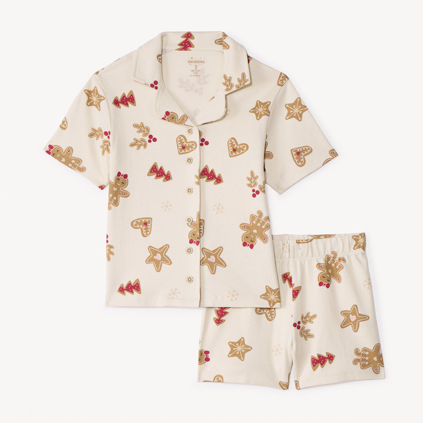 Set pyjama court en interlock imprimé Noël pour fille 