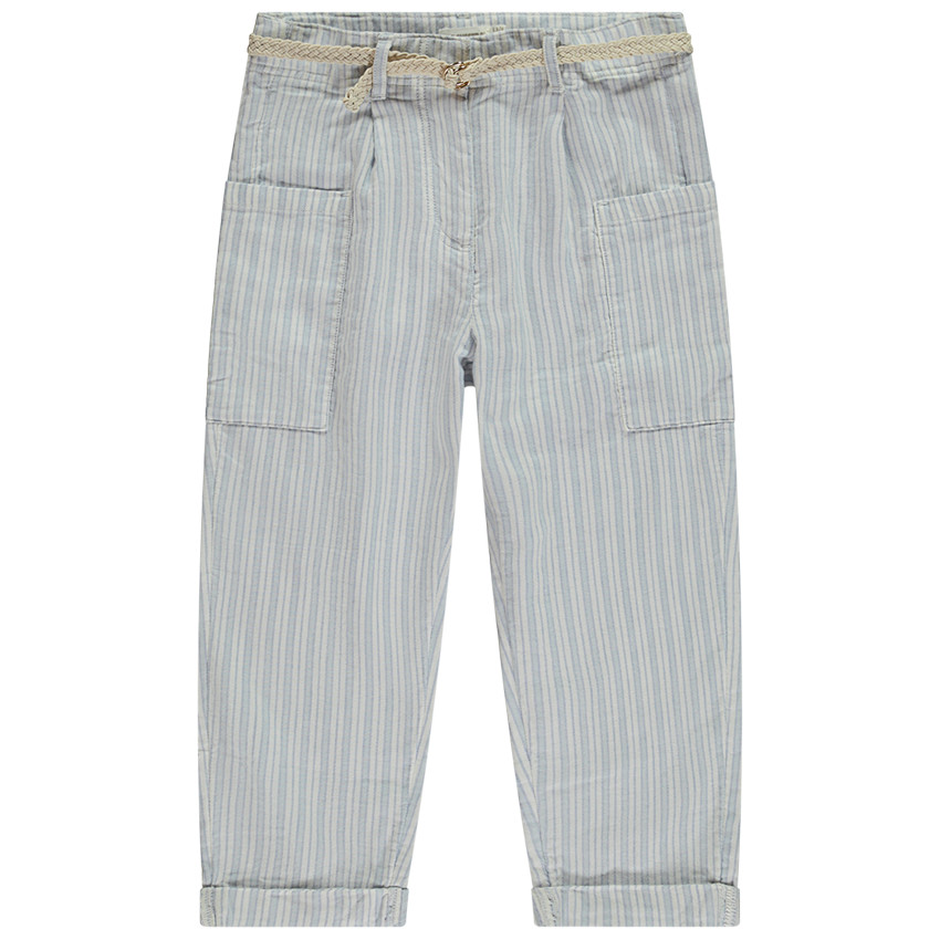 Παντελόνι ριγέ με τσέπες και πλεκτή ζώνη για κορίτσι 