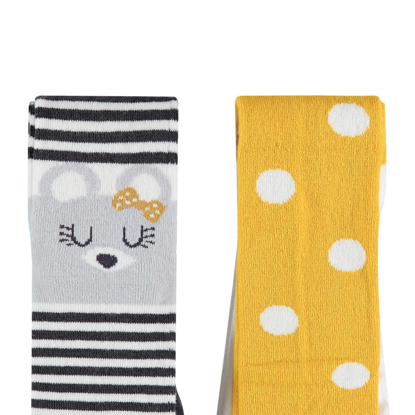 Lot de 2 collants en tricot à pois / rayures jacquard 