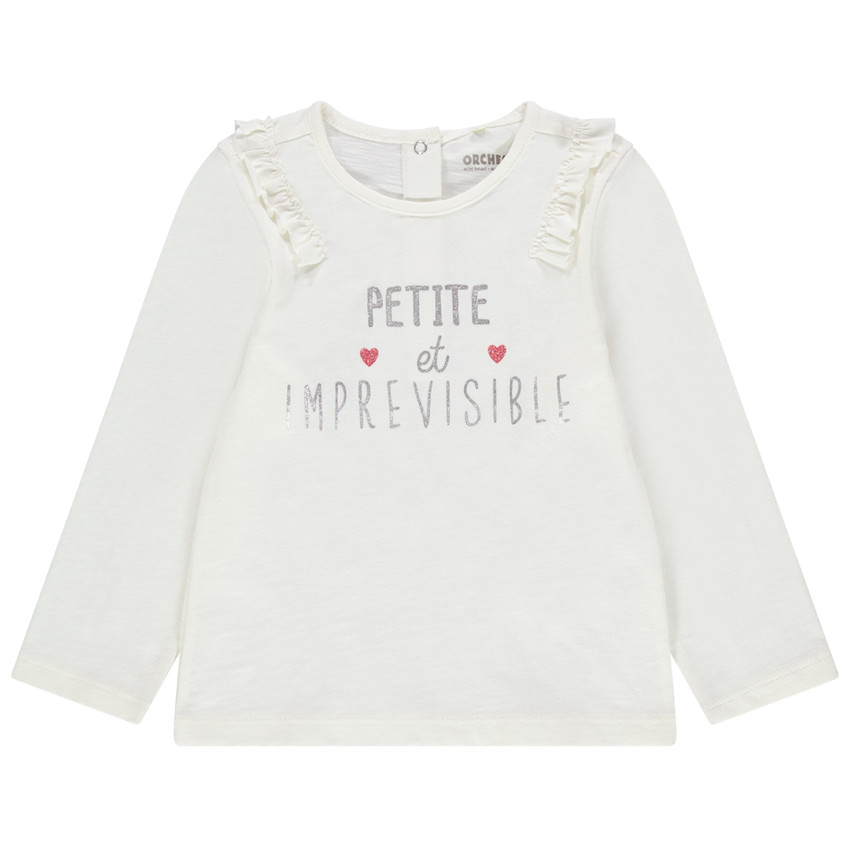 T-shirt manches longues en coton bio à message printé argenté 