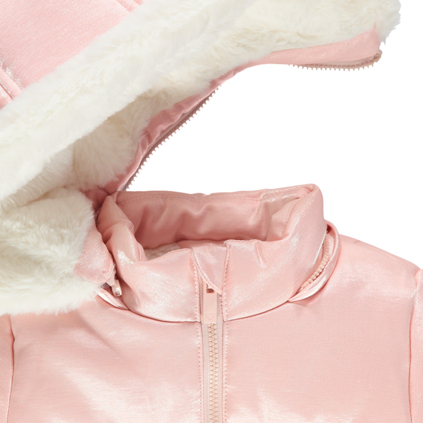 Μπουφάν effet satiné με επένδυση sherpa και φτερά σε ανάγλυφο 