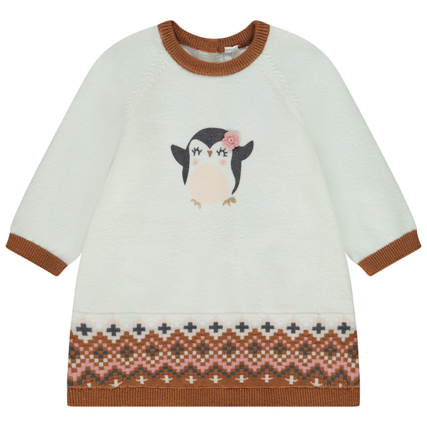 Φόρεμα πλεκτό jacquard print pingouin για bebe κορίτσι 