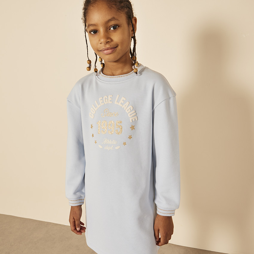 Φόρεμα sweat μακρυμάνικο puff print College για κορίτσι 