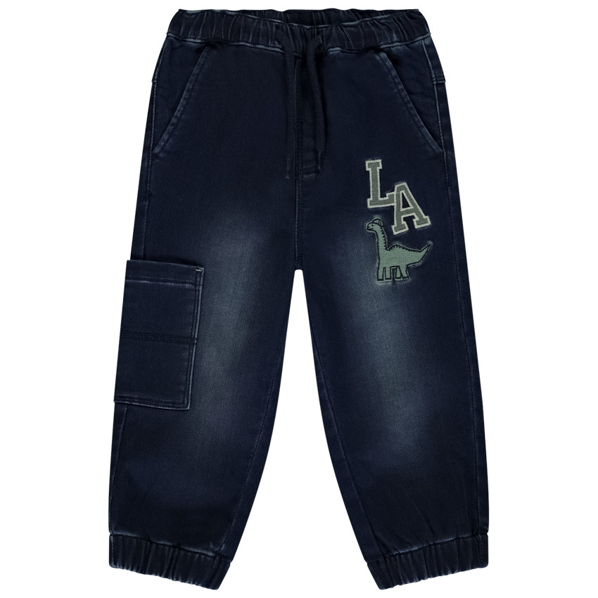 Τζόγκερ με εφέ τζιν και κέντημα δεινόσαυρου για μωρό αγόρι 