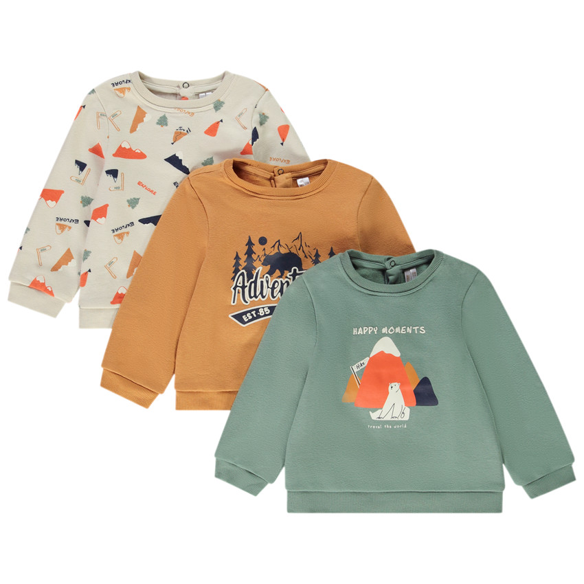 Σετ από 3 φαντεζί φούτερ molleton για bebe αγόρι 