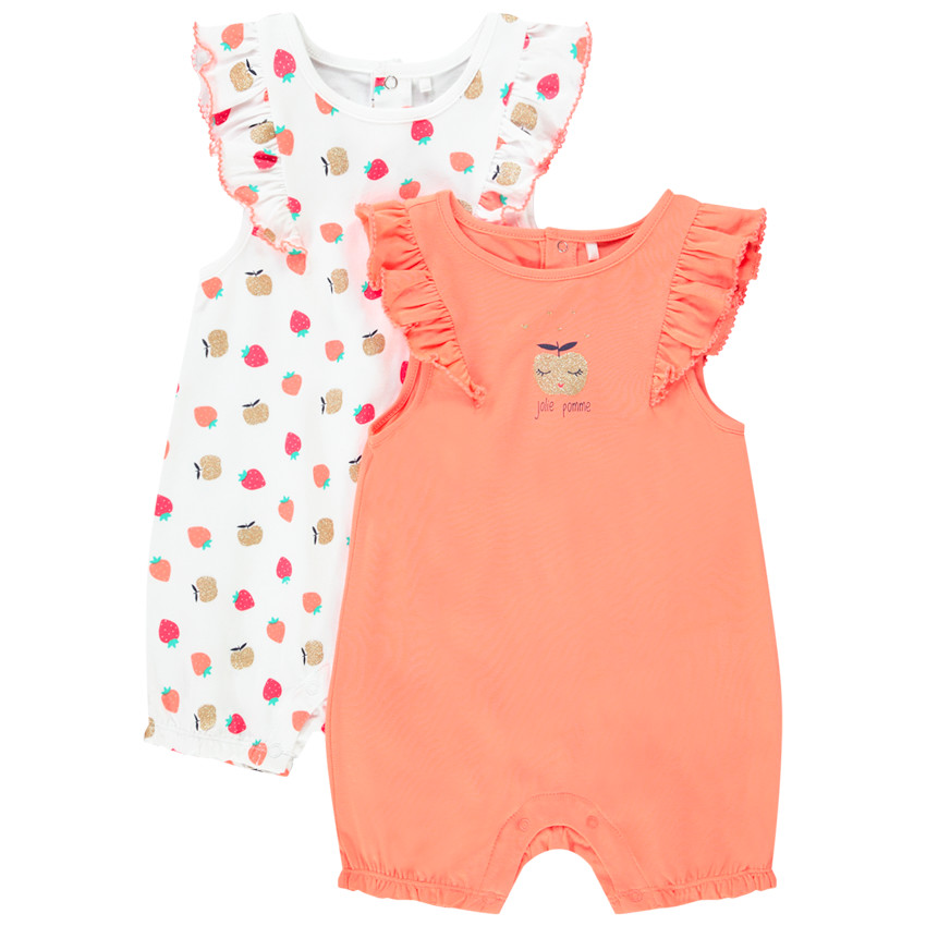 Lot de 2 combinaisons courtes fruits pour bébé fille Main Lot de 2 combinaisons courtes fruits pour bébé fille