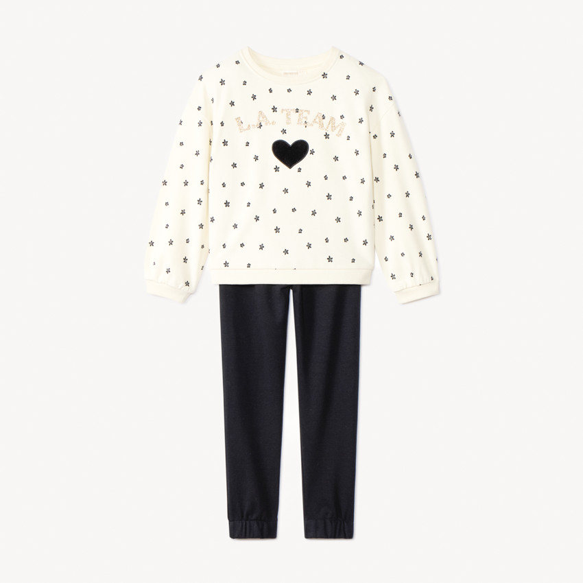 Σετ jogging 2 τμχ. molleton με φλοράλ φούτερ για κορίτσι 