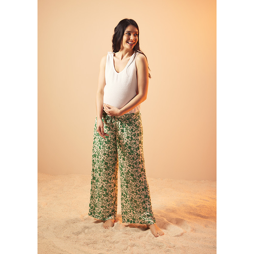 Παντελόνι φαρδιά γραμμή και φλοράλ σχέδιο για γυναίκα 