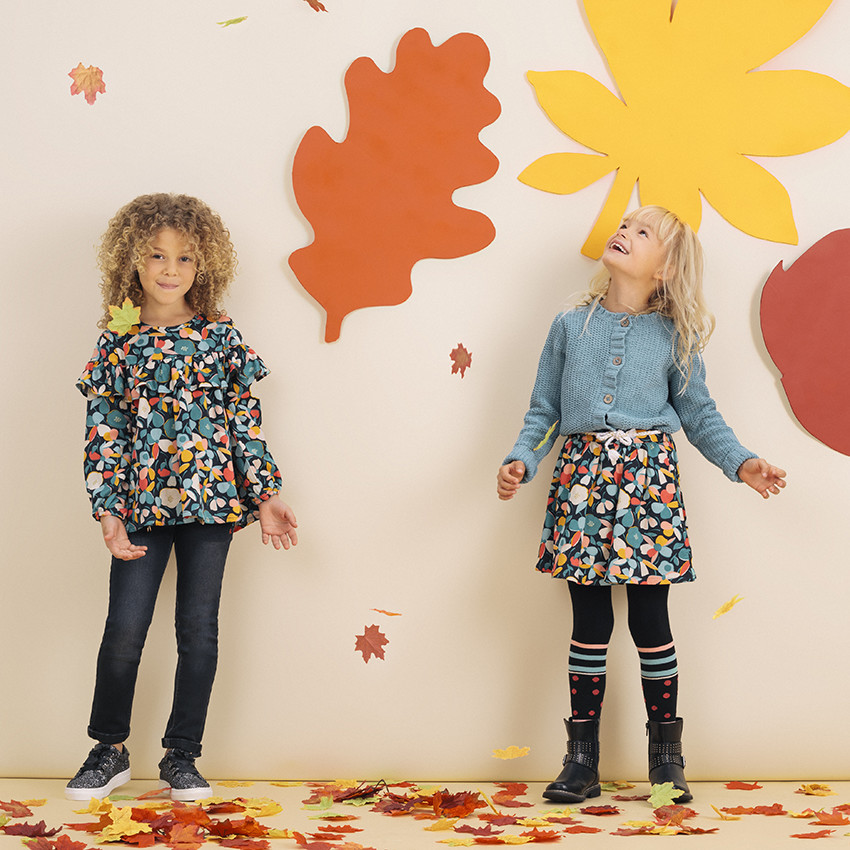 Tunique manches longues à imprimé floral et volant 