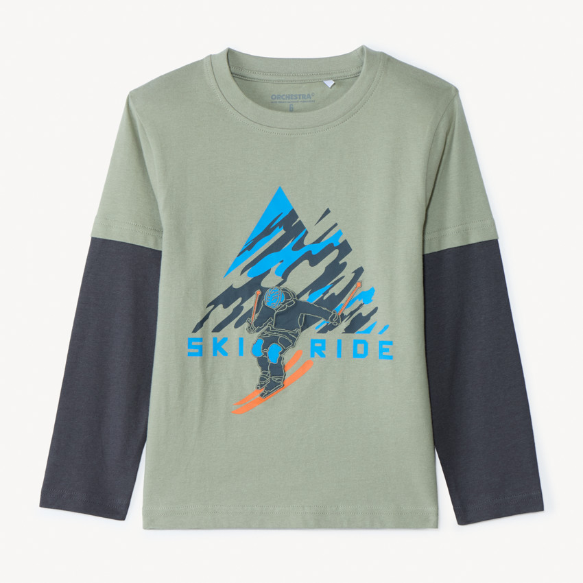 T-shirt με μακριά μανίκια με εφέ 2 σε 1 και εκτύπωση σκι για αγόρια 