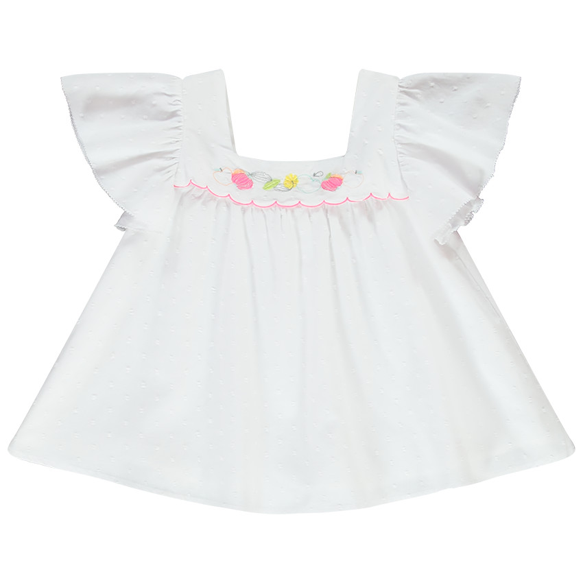 Tunique en plumetis manches courtes volantées pour fille 