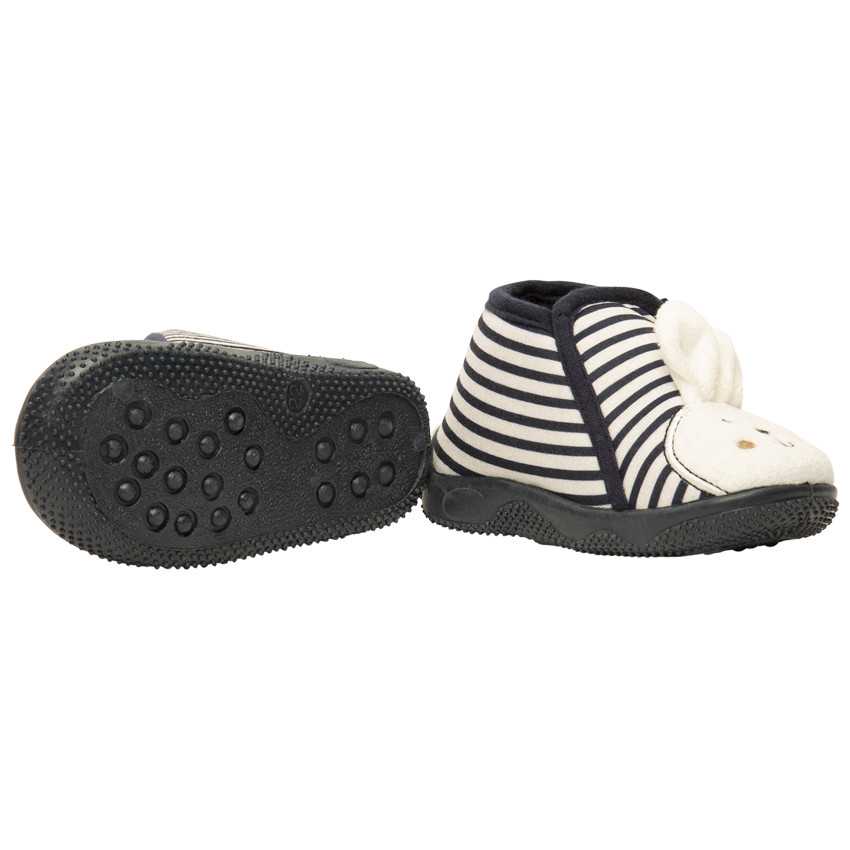 Παντοφλάκια σε μορφή μποτάκια ριγέ με patch λαγουδάκι για bebe 