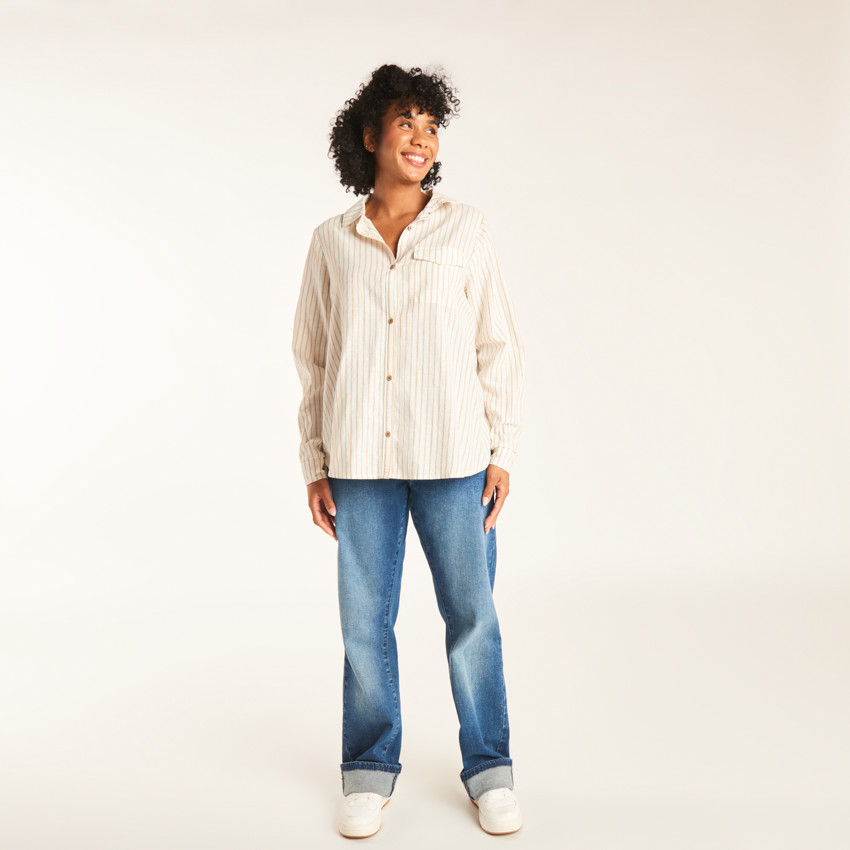 Πουκάμισο μακρυμάνικο εγκυμοσύνης και θηλασμού με ρίγες και τσέπη 