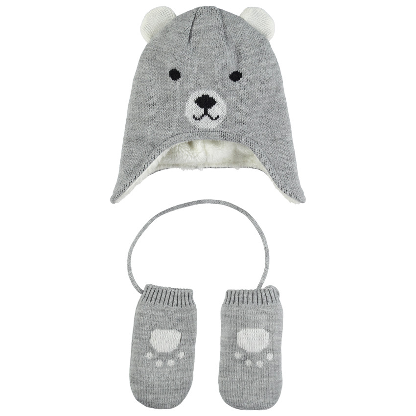 Πλεκτό σετ σκούφος και γάντια με επένδυση 