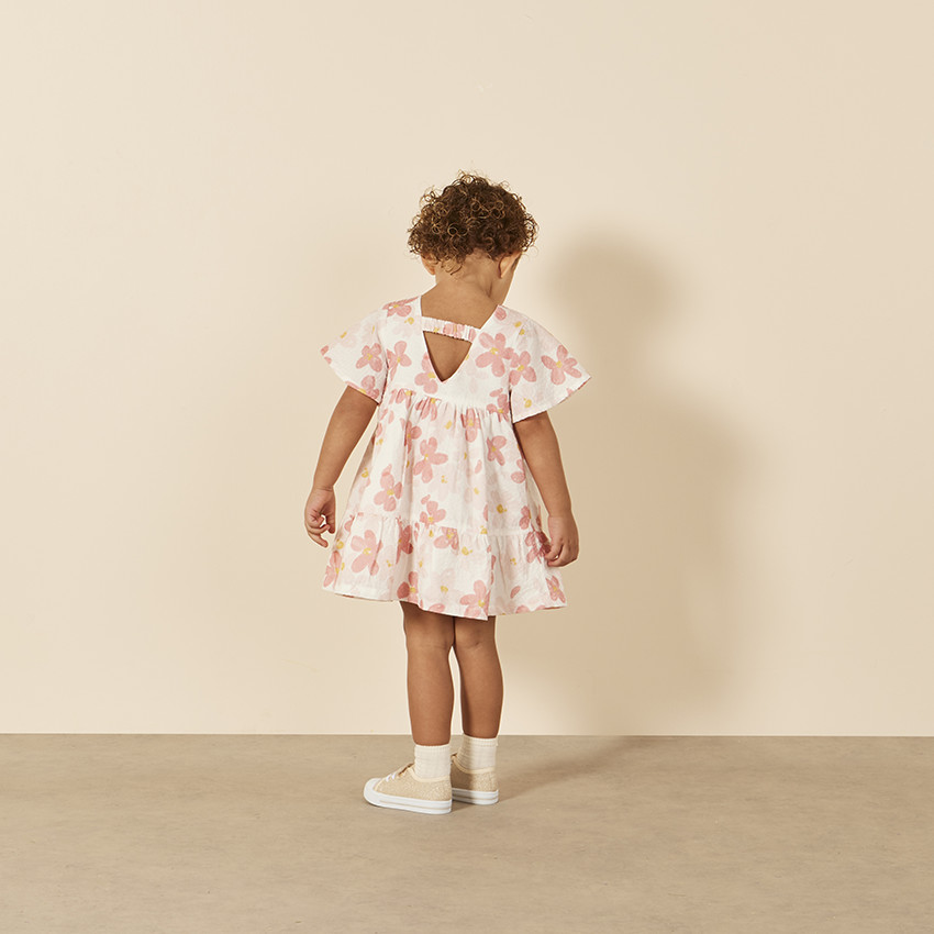 Φόρεμα κοντό μανίκι με βολάν και floral σχέδιο για bebe κορίτσι 