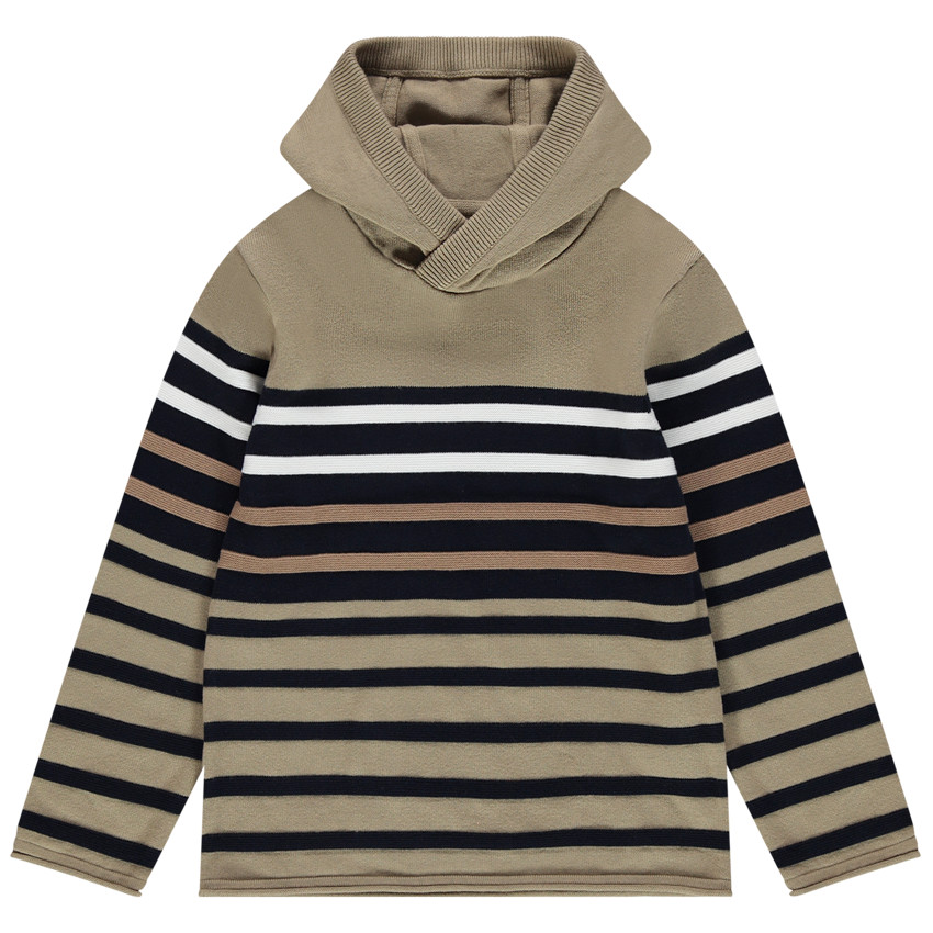 Pull en tricot à capuche à rayures placées 