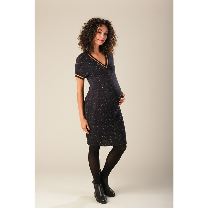 Φόρεμα εγκυμοσύνης κοντομάνικο με σχέδιο σε όλη την επιφάνεια 