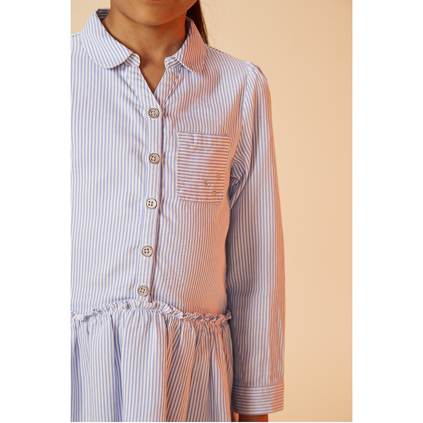 Φόρεμα κοντό με μακριά μανίκια ριγέ σε lyocell για κορίτσι 