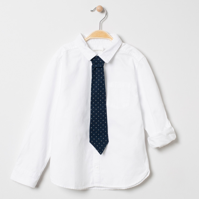 Chemise manches longues à fines rayures et cravate amovible 