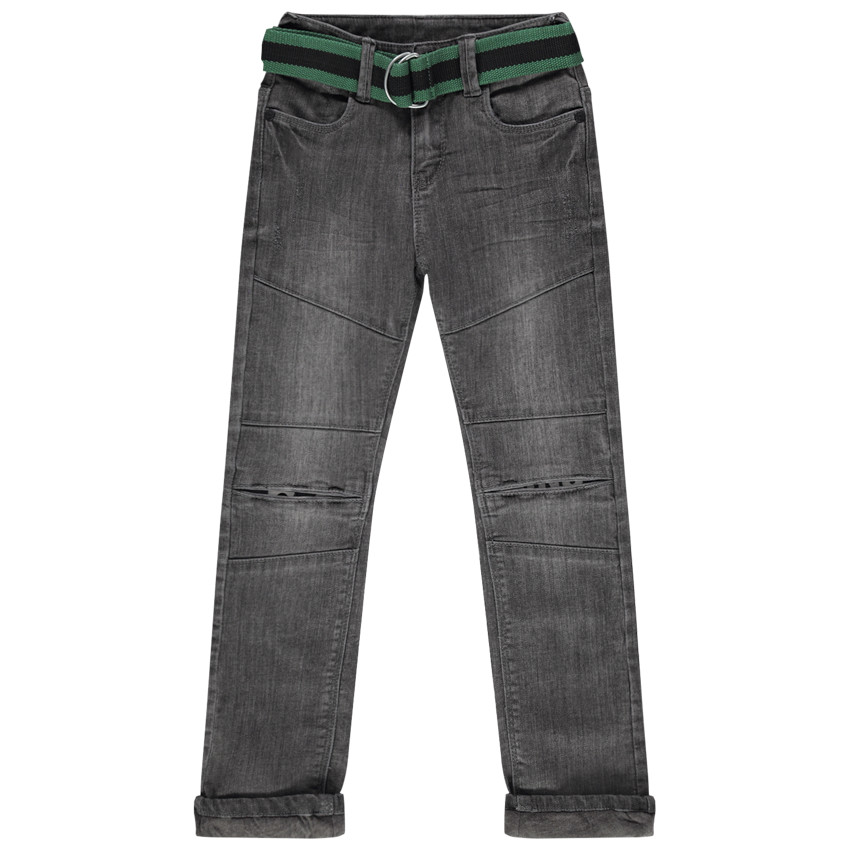 Jean gris effet used et crinkle avec ceinture amovible esprit militaire  