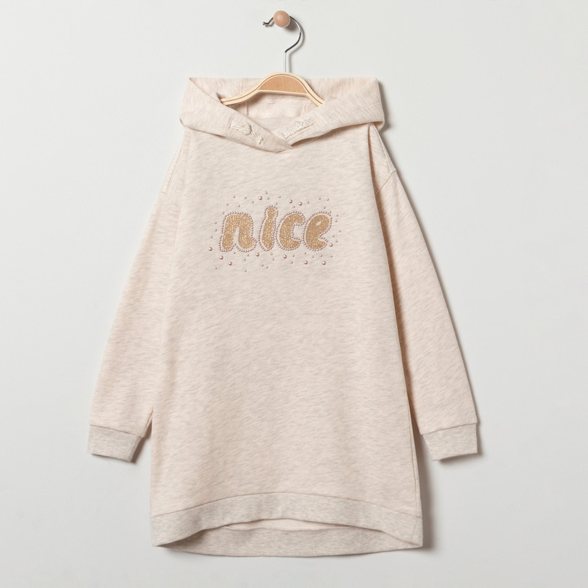 Φόρεμα πλεκτό μακρυμάνικο με κουκούλα για κορίτσι 