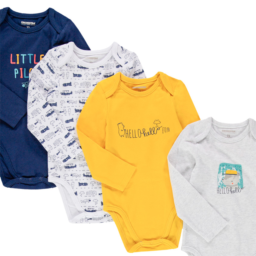 Σετ 7 μακρυμάνικα κορμάκια ζέρσεϊ με τυπωμένα χρωματιστά μοτίβα 