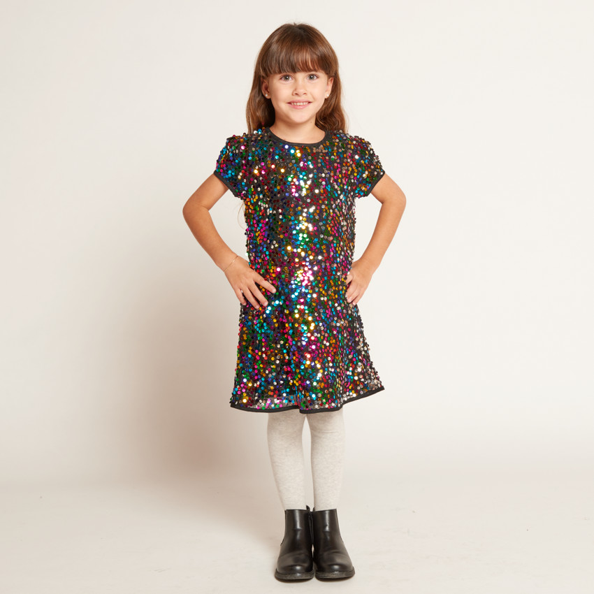 Robe de fête à sequins multicolores pour fille 