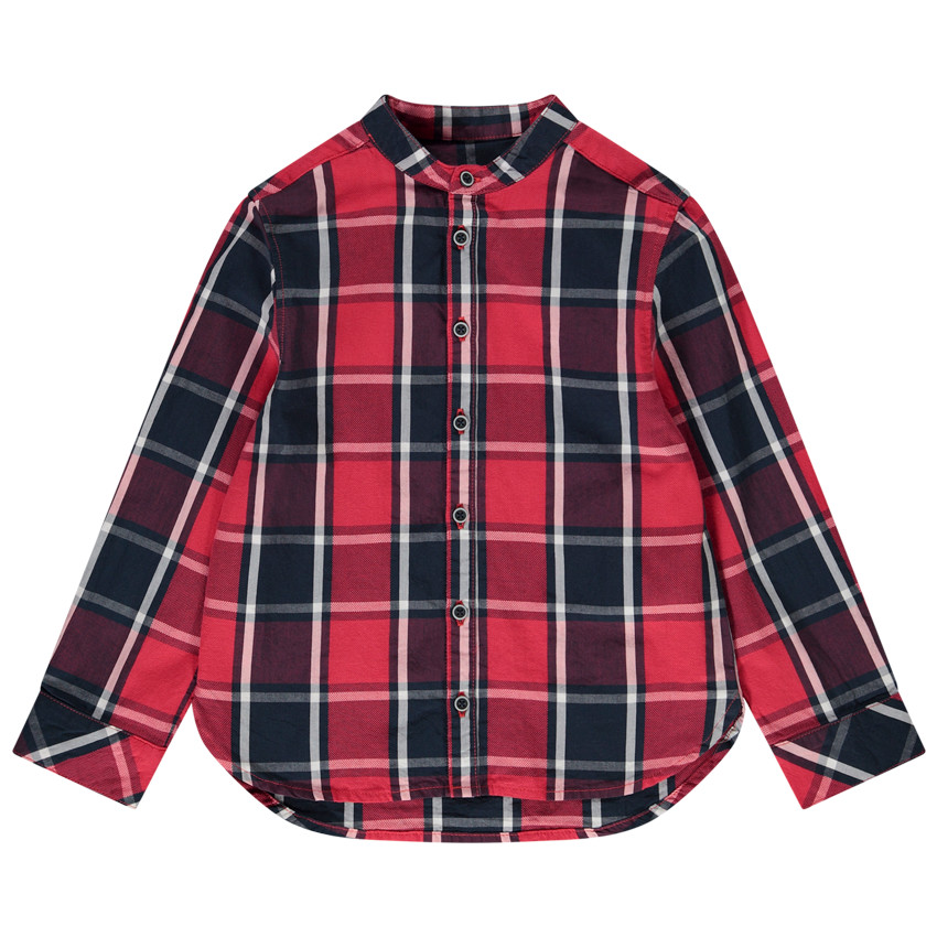 Πουκάμισο μακρυμάνικο με καρό σχέδιο και γιακά mao για bebe αγόρι 